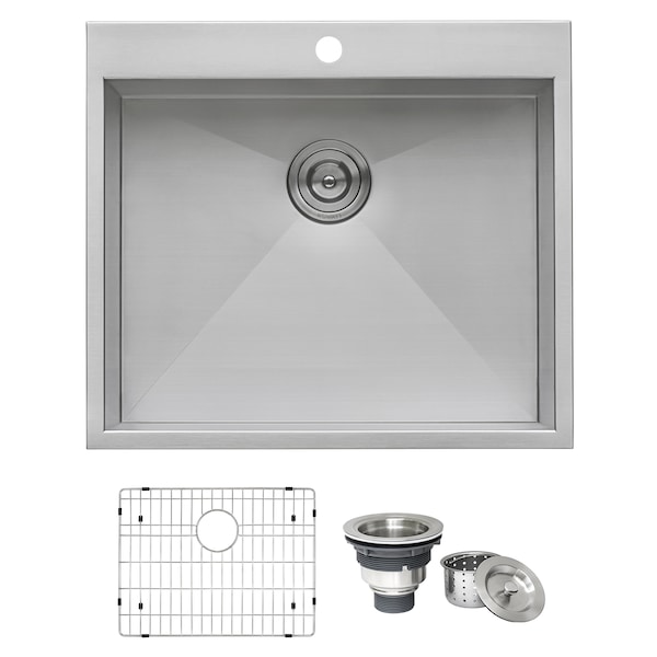 Ruvati 25" Drop-in Topmount 16 Gauge SS Single Bowl Kitchen Sink RVH8010 - main